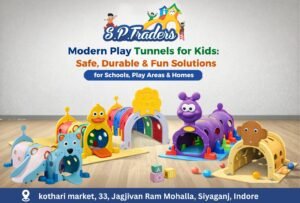 Colorful childrens play tunnel designs including lion, duck, monkey and caterpillar play tunnels for kids in Indore by SP Traders
