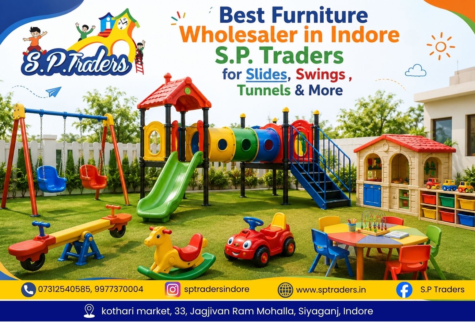 S.P. Traders playground equipment wholesaler in Indore for slides, swings and tunnels